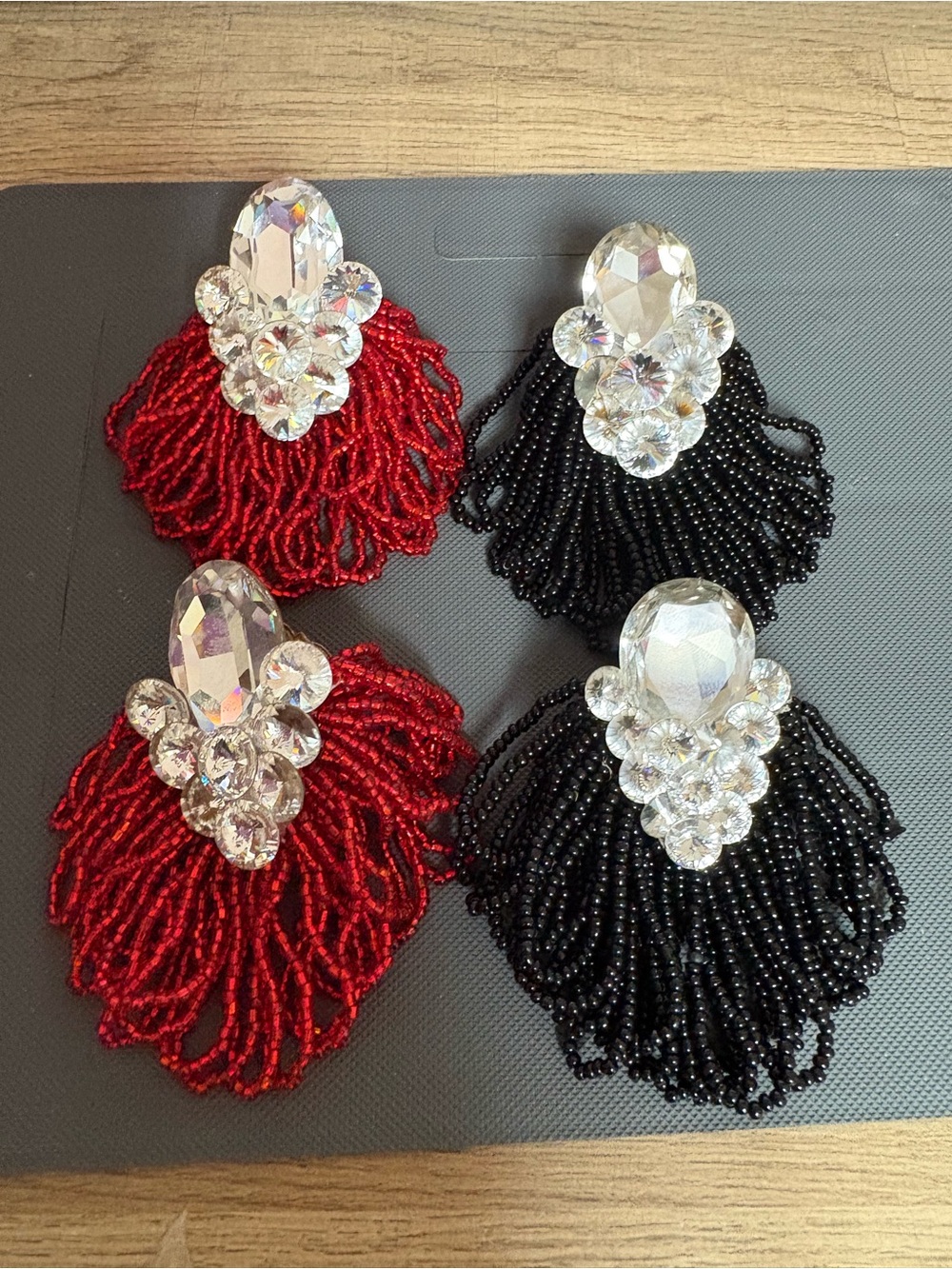 Vintage Seed Beaded clear Rhinstone Unsigned H Weisz clip on bundle